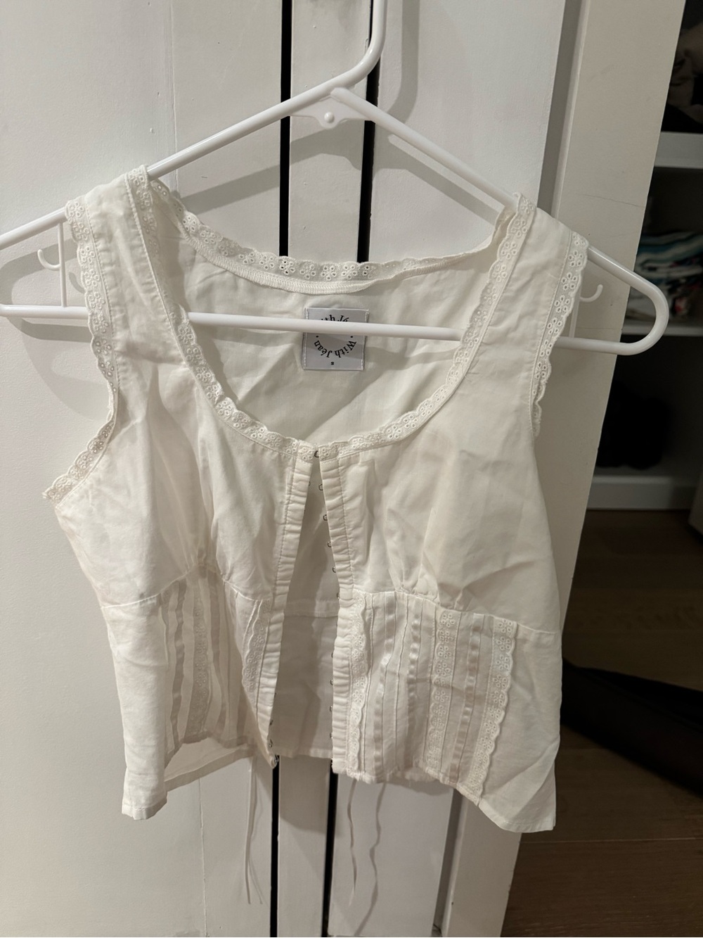 With Jean Whit Lace-Trim Corset Top